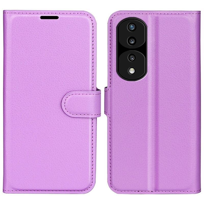 Litchi PU bőr pénztárca tok a Honor 70 5G számára - lila