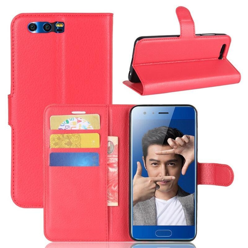 Litchi PU bőr pénztárca tok a Honor 9-hez - piros