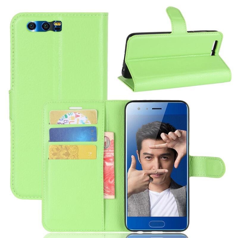 Litchi PU bőr pénztárca tok a Honor 9-hez - zöld