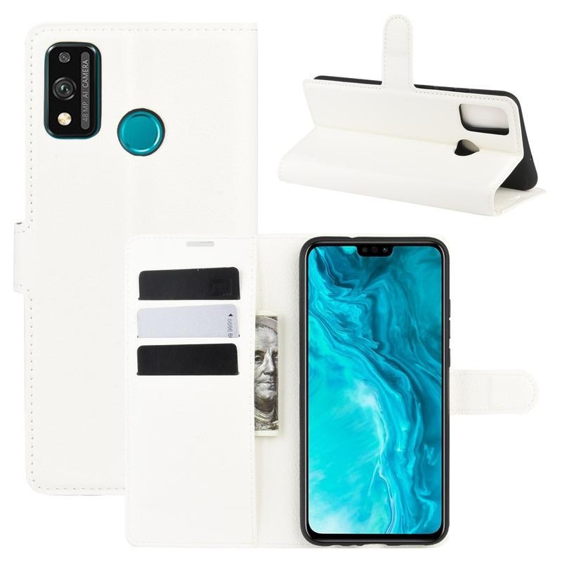 Litchi PU bőr pénztárca tok a Honor 9X Lite-hoz - fehér