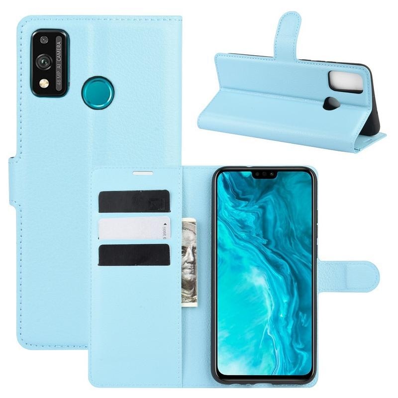 Litchi PU bőr pénztárca tok Honor 9X Lite-hoz - kék