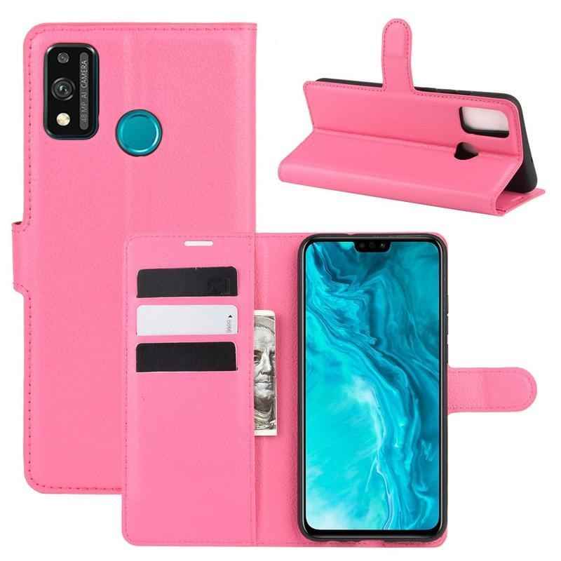 Litchi PU bőr pénztárca tok a Honor 9X Lite-hoz - rózsaszínű