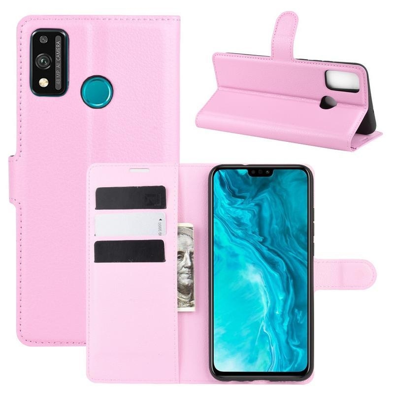 Litchi PU bőr pénztárca tok a Honor 9X Lite-hoz - rózsaszínű