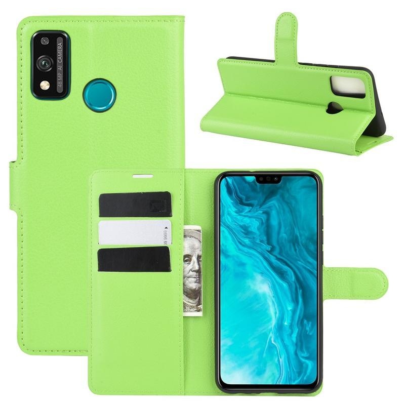 Litchi PU bőr pénztárca tok Honor 9X Lite-hoz - zöld