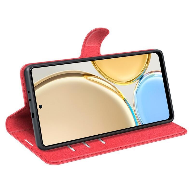 Litchi PU bőr pénztárca tok a Honor Magic 4 Lite 5G számára - piros