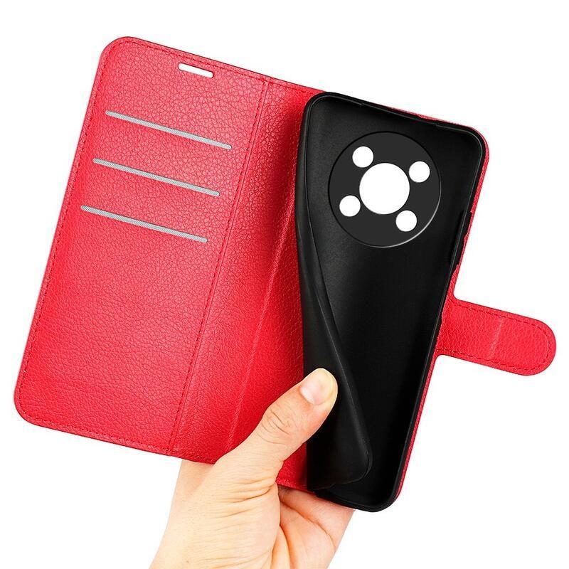 Litchi PU bőr pénztárca tok a Honor Magic 4 Lite 5G számára - piros