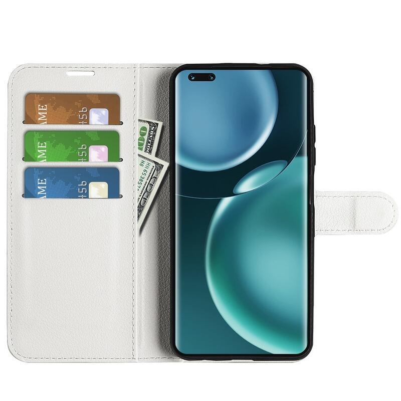 Litchi PU bőr pénztárca tok Honor Magic 4 Pro 5G - fehér