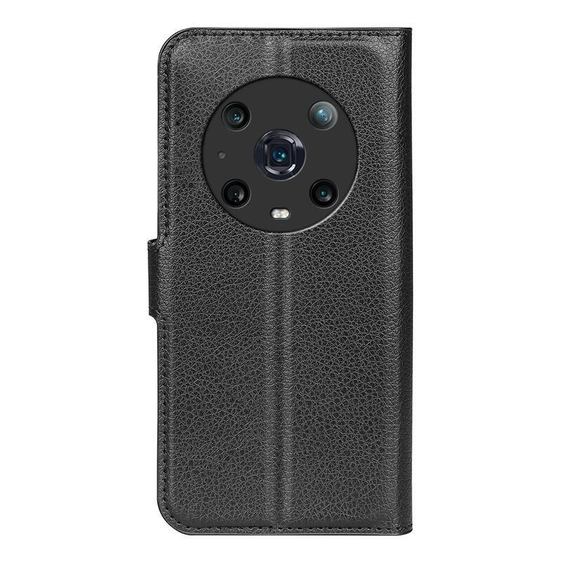 Litchi PU bőr pénztárca tok a Honor Magic 4 Pro 5G számára - fekete