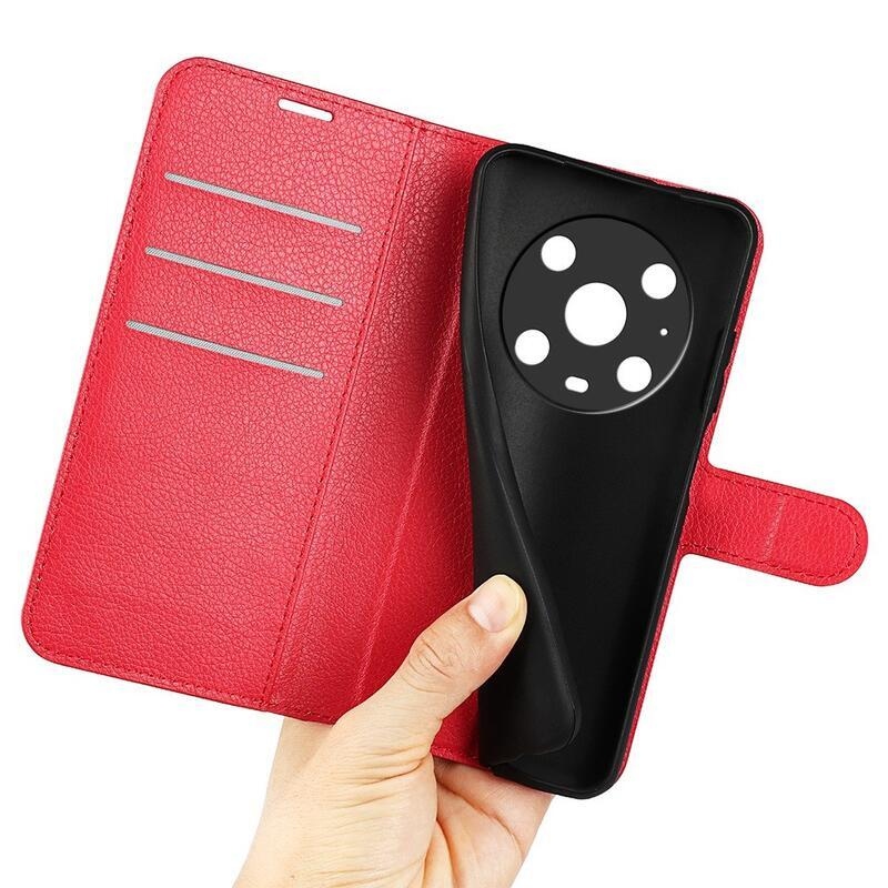 Litchi PU bőr pénztárca tok a Honor Magic 4 Pro 5G számára - piros