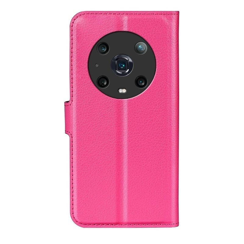 Litchi PU bőr pénztárca tok Honor Magic 4 Pro 5G - rózsaszínű