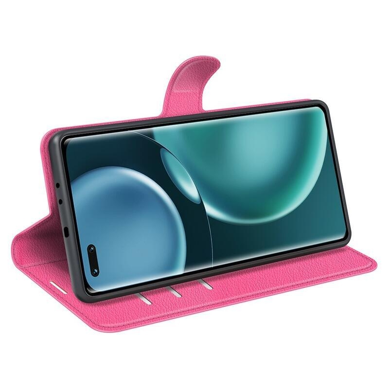 Litchi PU bőr pénztárca tok Honor Magic 4 Pro 5G - rózsaszínű