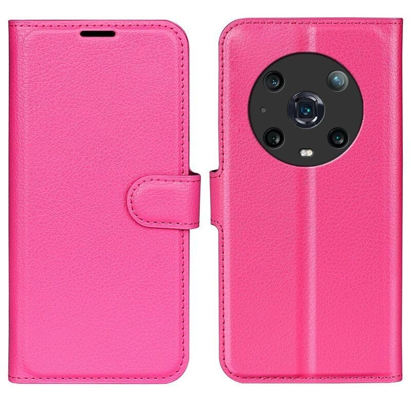 Litchi PU bőr pénztárca tok Honor Magic 4 Pro 5G - rózsaszínű