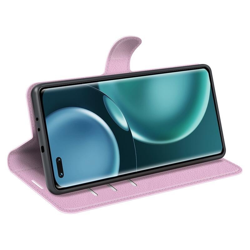 Litchi PU bőr pénztárca tok a Honor Magic 4 Pro 5G számára - rózsaszínű