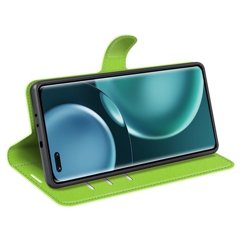 Litchi PU bőr pénztárca tok a Honor Magic 4 Pro 5G számára - zöld