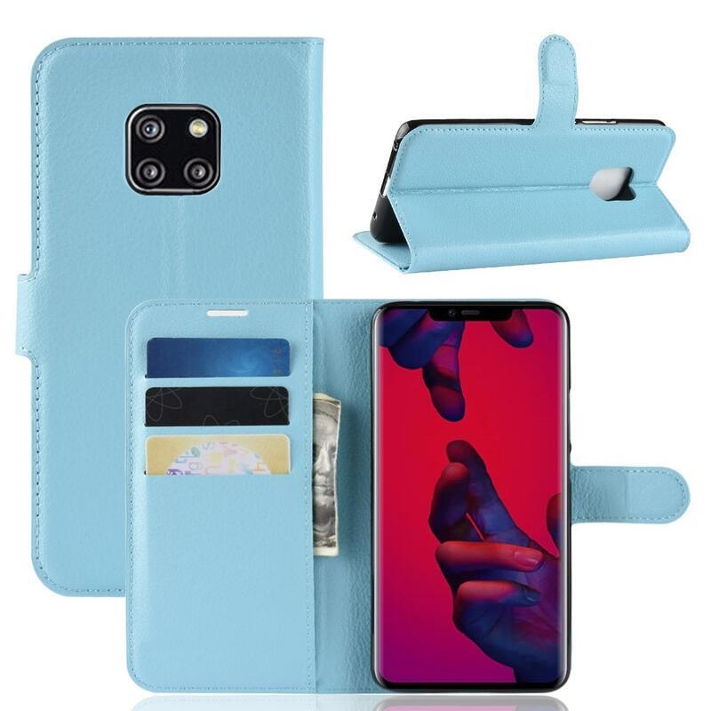 Litchi PU bőr pénztárca tok Huawei Mate 20 Pro-hoz - kék