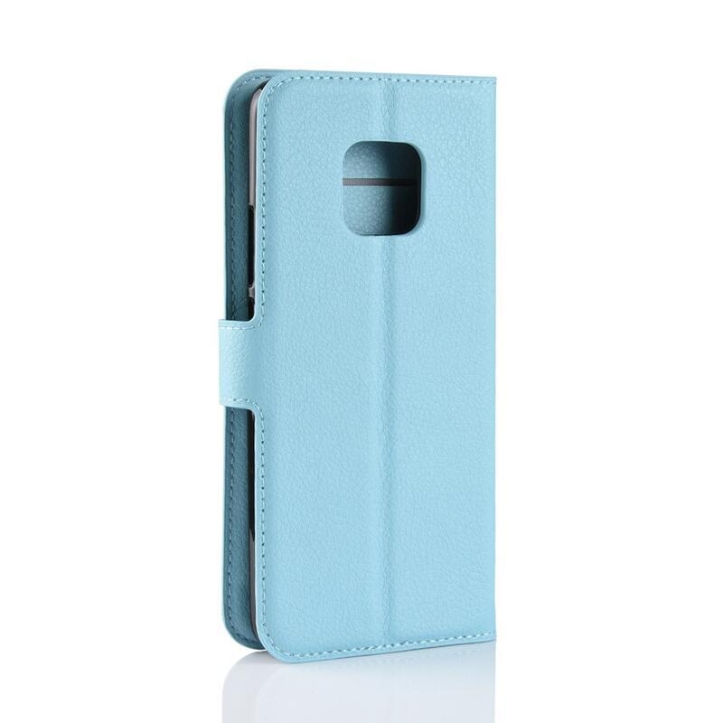 Litchi PU bőr pénztárca tok Huawei Mate 20 Pro-hoz - kék