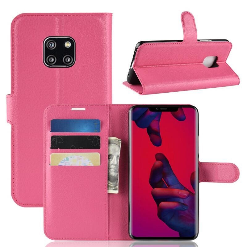 Litchi PU bőr pénztárca tok Huawei Mate 20 Pro - rózsaszínű
