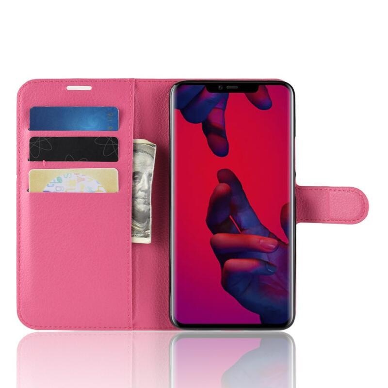 Litchi PU bőr pénztárca tok Huawei Mate 20 Pro - rózsaszínű