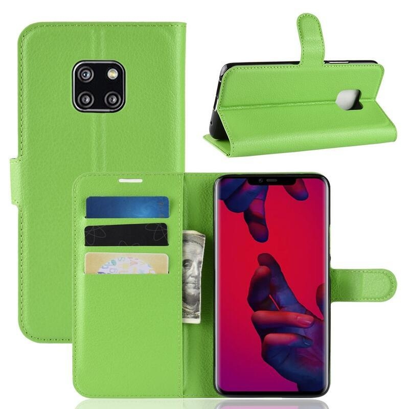 Litchi PU bőr pénztárca tok Huawei Mate 20 Pro-hoz - zöld