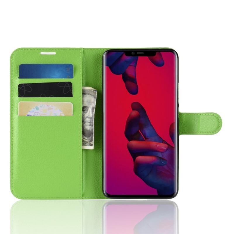 Litchi PU bőr pénztárca tok Huawei Mate 20 Pro-hoz - zöld