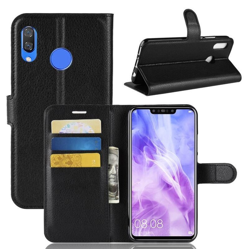 Litchi PU bőr pénztárca tok Huawei Nova 3i - fekete