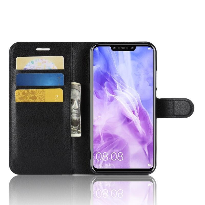 Litchi PU bőr pénztárca tok Huawei Nova 3i - fekete