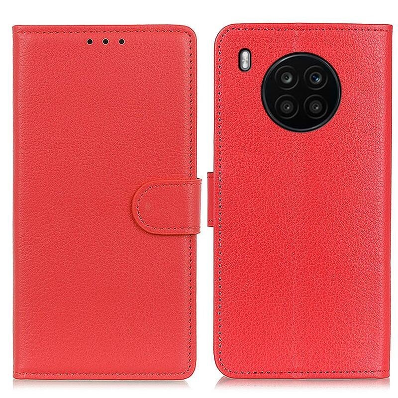 Litchi PU bőr pénztárca tok a Huawei Nova 8i/Honor 50 Lite-hoz - piros