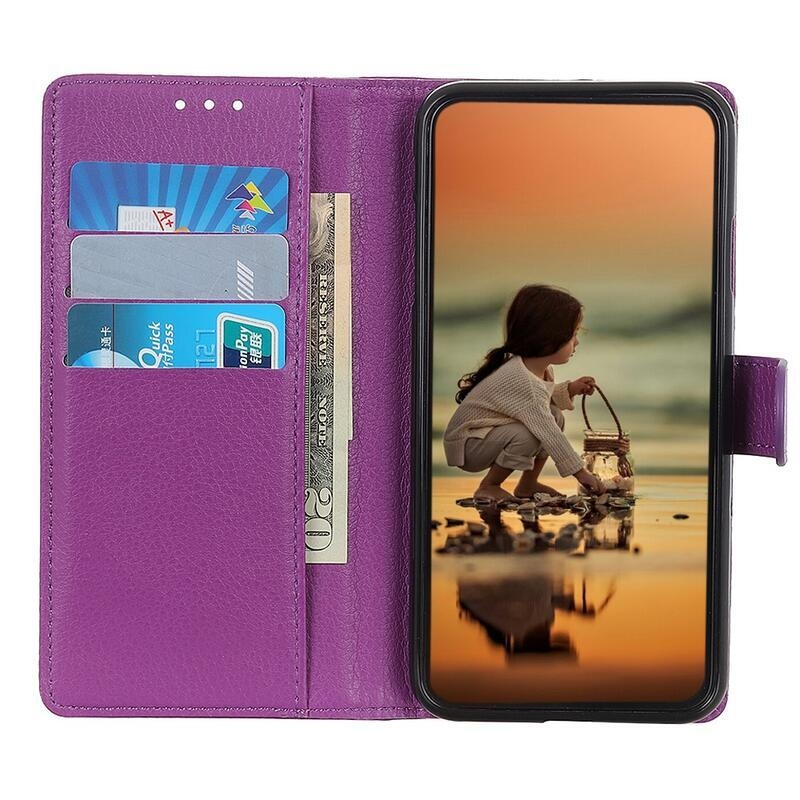 Litchi PU bőr pénztárca tok a Huawei Nova 8i/Honor 50 Lite-hoz - lila