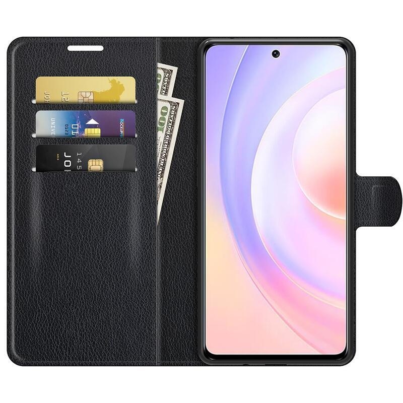 Litchi PU bőr pénztárca tok Huawei Nova 9 SE-hez - fekete