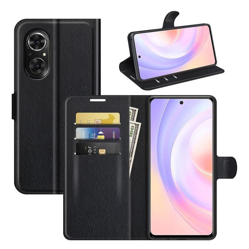 Litchi PU bőr pénztárca tok Huawei Nova 9 SE-hez - fekete