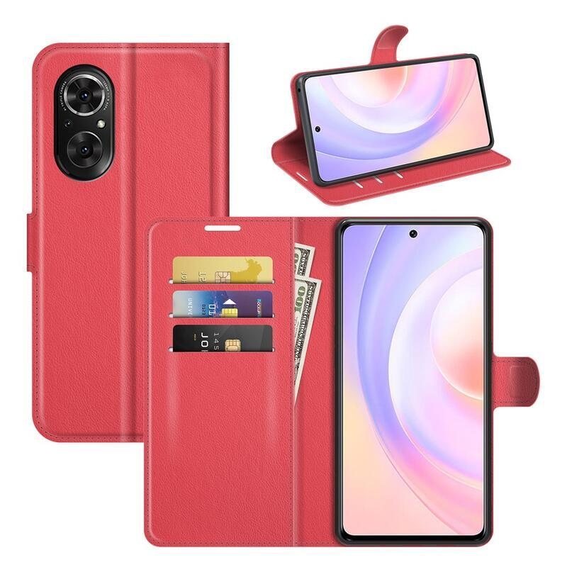 Litchi PU bőr pénztárca tok Huawei Nova 9 SE-hez - piros