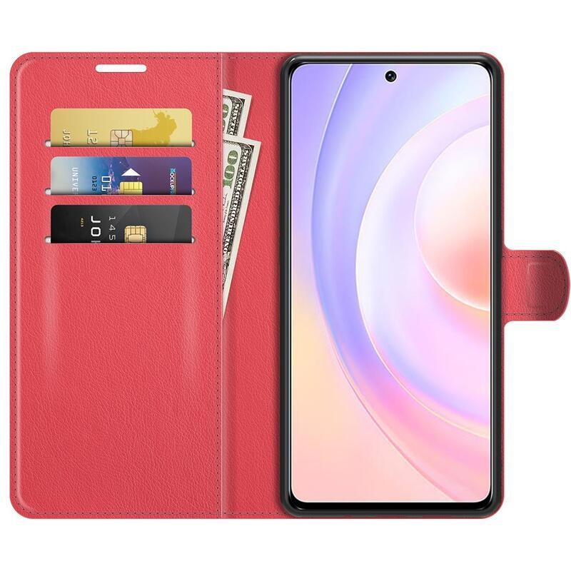 Litchi PU bőr pénztárca tok Huawei Nova 9 SE-hez - piros