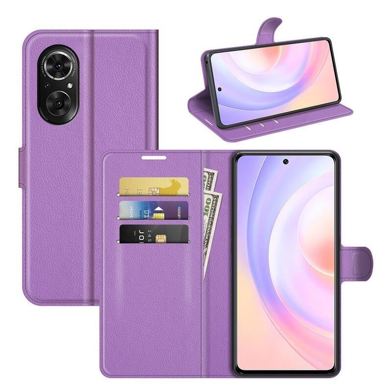 Litchi PU bőr pénztárca tok Huawei Nova 9 SE-hez - lila