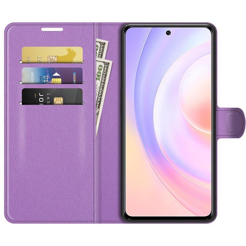 Litchi PU bőr pénztárca tok Huawei Nova 9 SE-hez - lila
