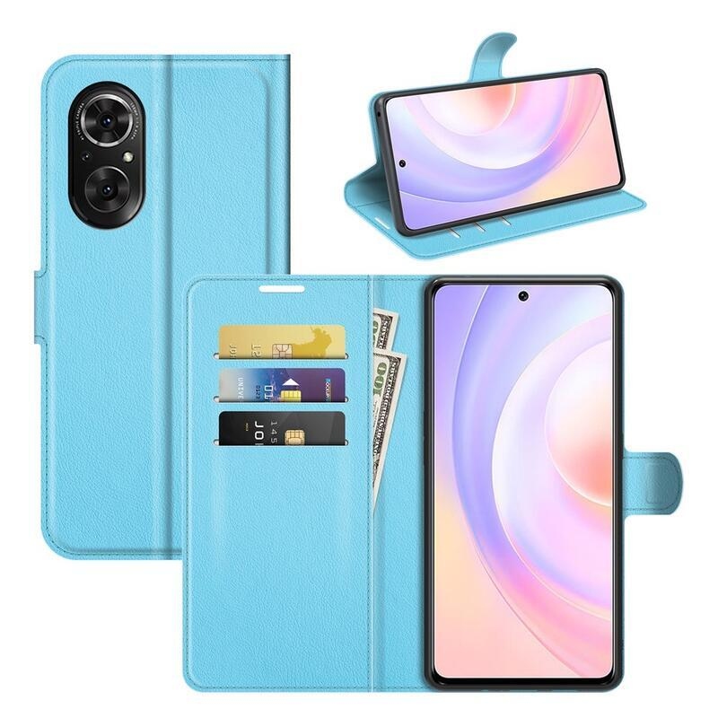 Litchi PU bőr pénztárca tok Huawei Nova 9 SE-hez - kék
