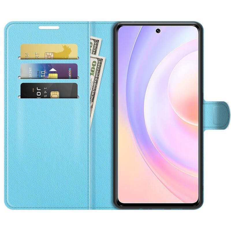 Litchi PU bőr pénztárca tok Huawei Nova 9 SE-hez - kék