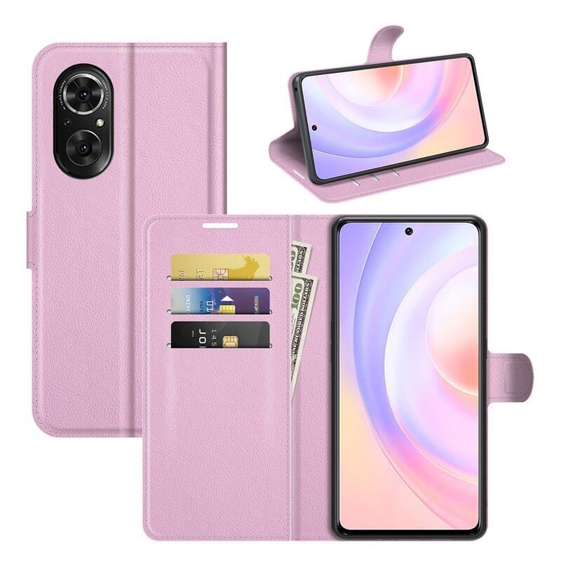 Litchi PU bőr pénztárca tok Huawei Nova 9 SE-hez - rózsaszín