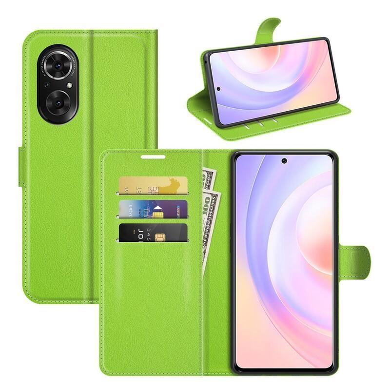 Litchi PU bőr pénztárca tok Huawei Nova 9 SE-hez - zöld
