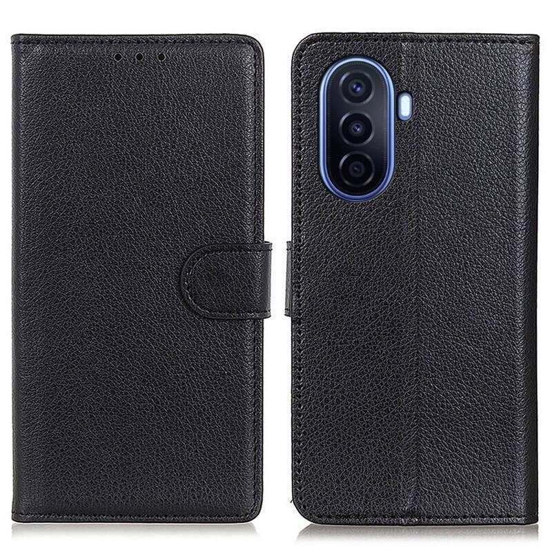 Litchi PU bőr pénztárca tok mobiltelefonhoz Huawei Nova Y70 - fekete