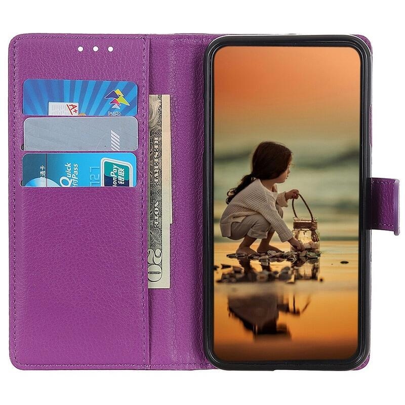 Litchi PU bőr pénztárca tok a Huawei Nova Y70-hez - lila