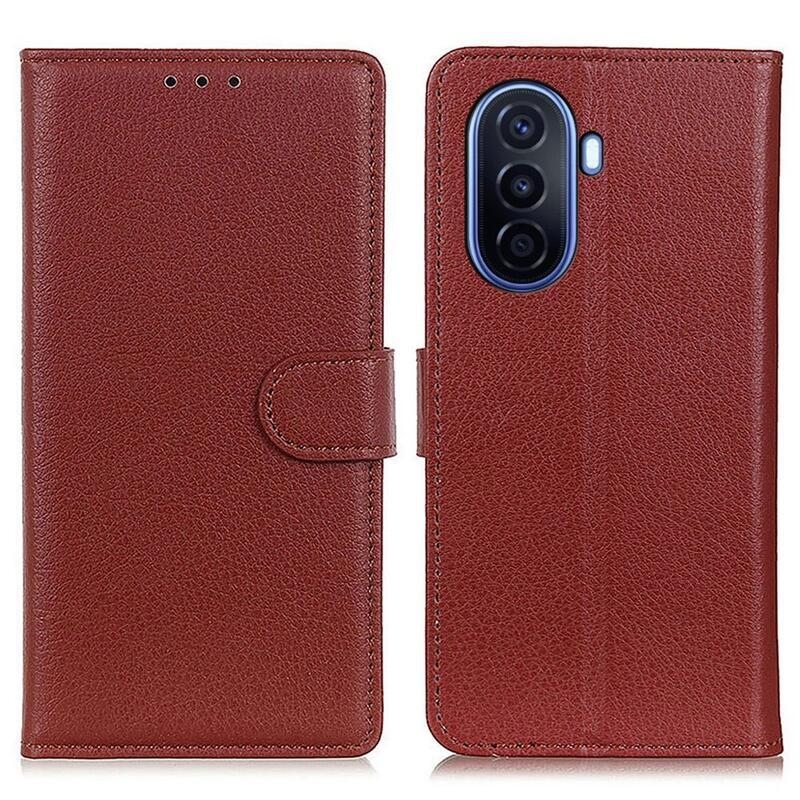Litchi PU bőr pénztárca tok a Huawei Nova Y70-hez - barna