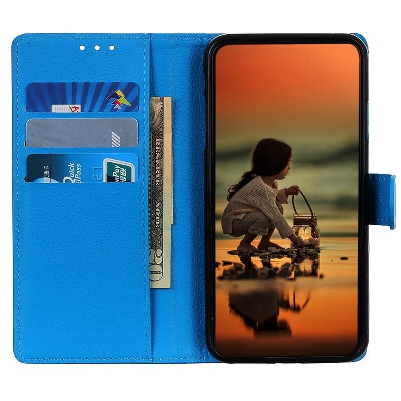 Litchi PU bőr pénztárca tok Huawei Nova Y70 - kék