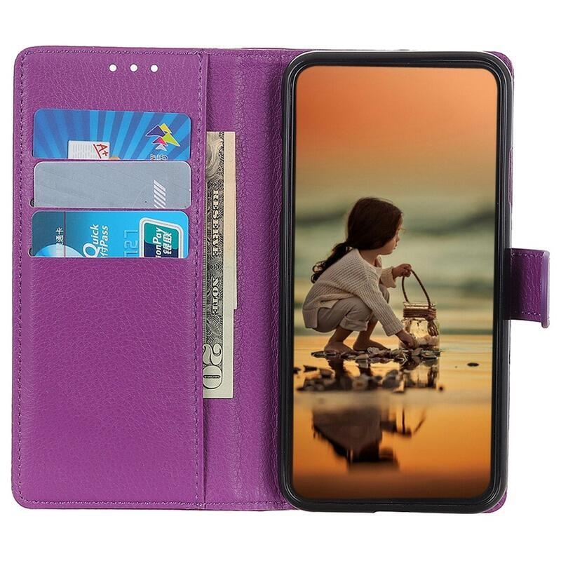 Litchi PU bőr pénztárca tok a Huawei Nova Y90-hez - lila