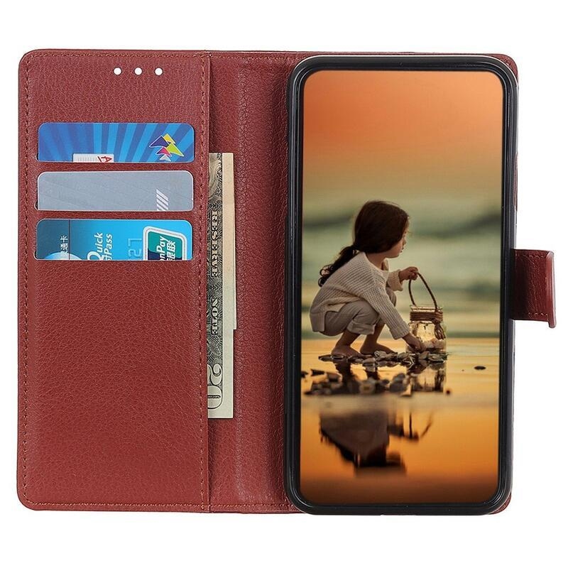 Litchi PU bőr pénztárca tok a Huawei Nova Y90-hez - barna