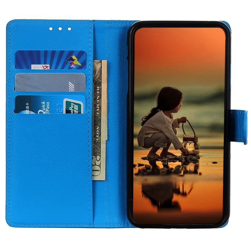 Litchi PU bőr pénztárca tok Huawei Nova Y90 - kék