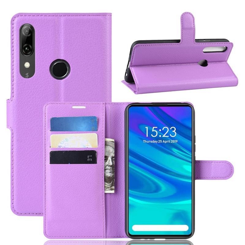 Litchi PU bőr pénztárca tok a Huawei P Smart Z/Honor 9X számára - lila