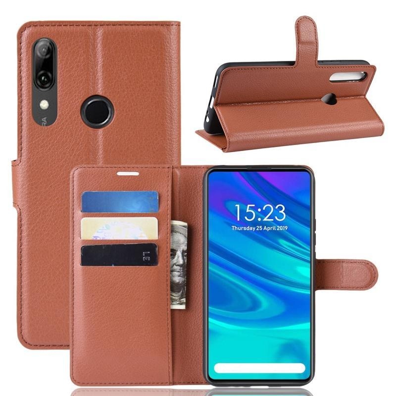 Litchi PU bőr pénztárca tok a Huawei P Smart Z/Honor 9X számára - barna