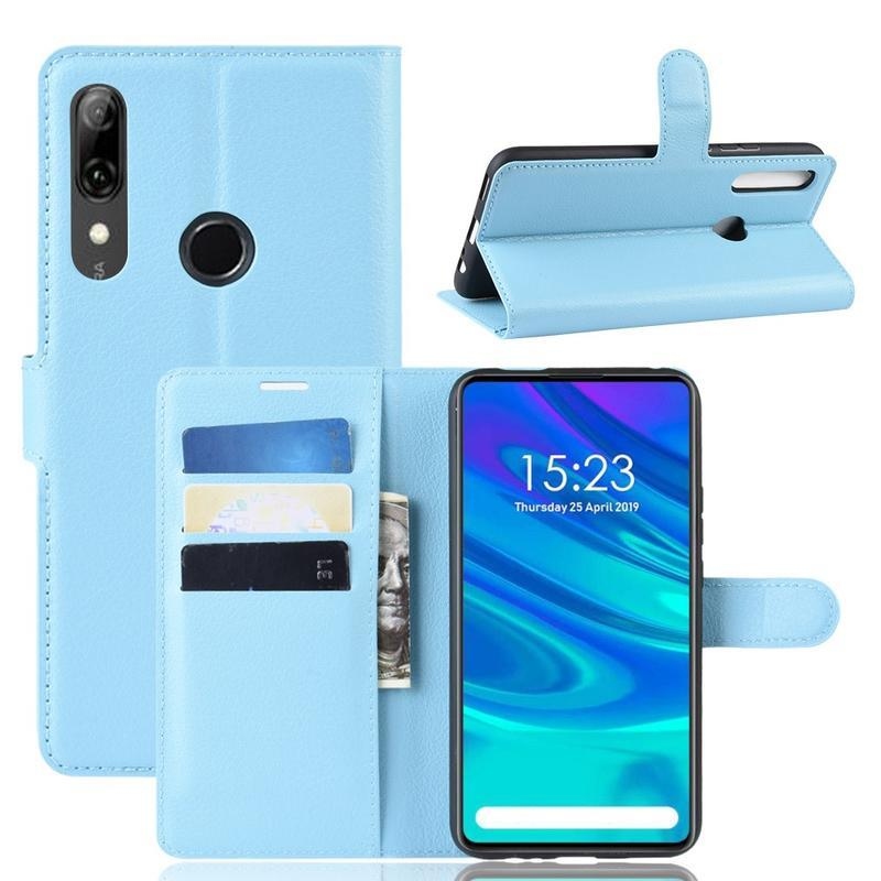 Litchi PU bőr pénztárca tok a Huawei P Smart Z/Honor 9X számára - világoskék színben