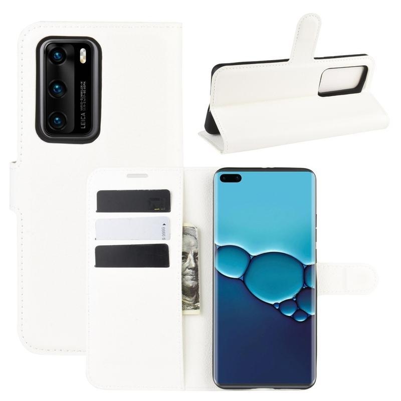 Litchi PU bőr pénztárca tok a Huawei P40-hez - fehér