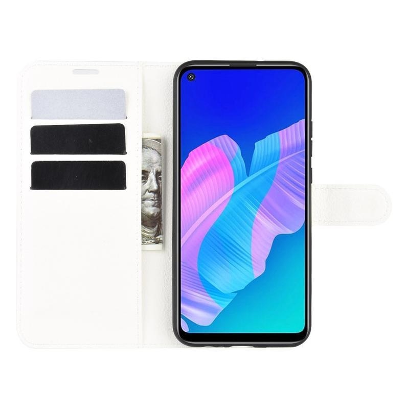 Litchi PU bőr pénztárca tok Huawei P40 Lite E - fehér